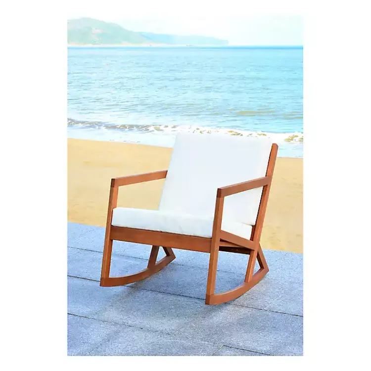 Outdoor Seating-Kirklands Home Eucalyptus Wood with Beige Cushion Rocking Chair Ivory