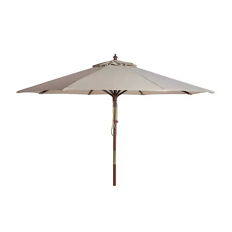 Outdoor Accent Furniture-Kirklands Home Beige 9 ft. Eucalyptus Outdoor Umbrella Tan