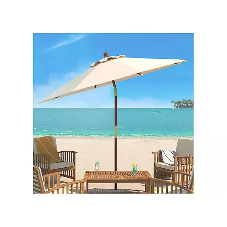 Outdoor Accent Furniture-Kirklands Home Beige 9 ft. Eucalyptus Outdoor Umbrella Tan