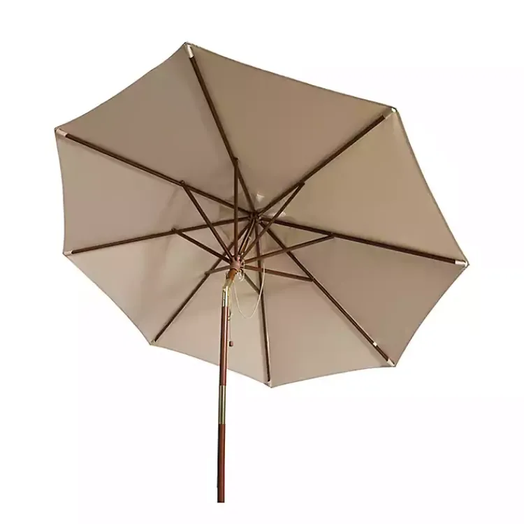 Outdoor Accent Furniture-Kirklands Home Beige 9 ft. Eucalyptus Outdoor Umbrella Tan