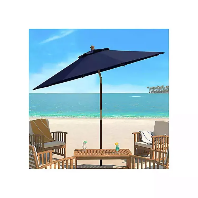 Outdoor Accent Furniture-Kirklands Home Navy 9 ft. Eucalyptus Outdoor Umbrella Blue