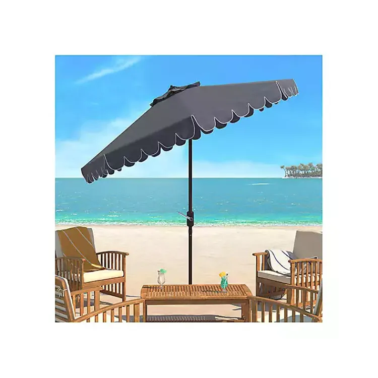 Outdoor Accent Furniture-Kirklands Home Taupe Scallop Tilt Crank 9 ft. Outdoor Umbrella Gray