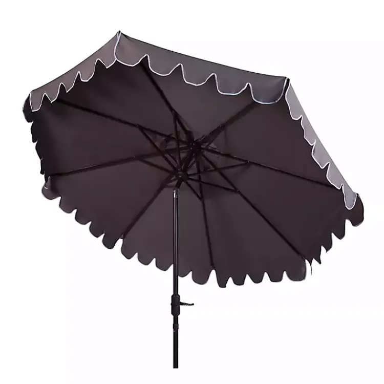 Outdoor Accent Furniture-Kirklands Home Taupe Scallop Tilt Crank 9 ft. Outdoor Umbrella Gray