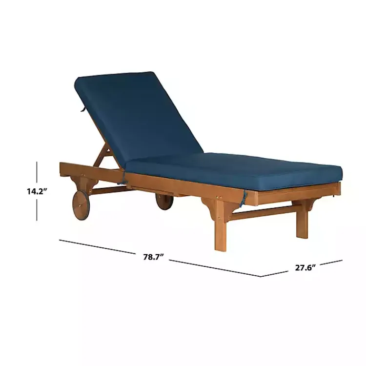 Outdoor Seating-Kirklands Home Natural Wooden Chaise with Table and Navy Cushion Blue