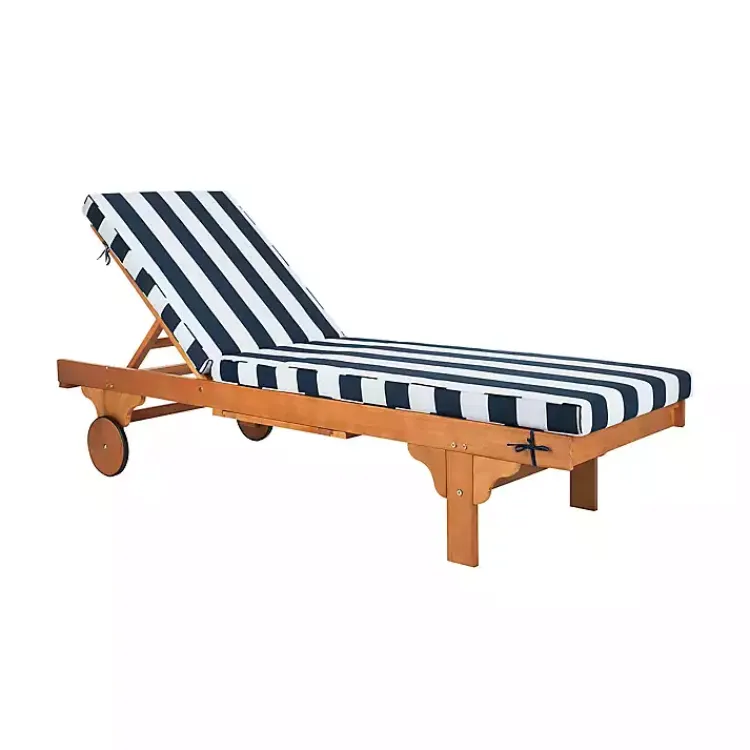 Outdoor Seating-Kirklands Home Natural Wood Chaise with Table and Striped Cushion