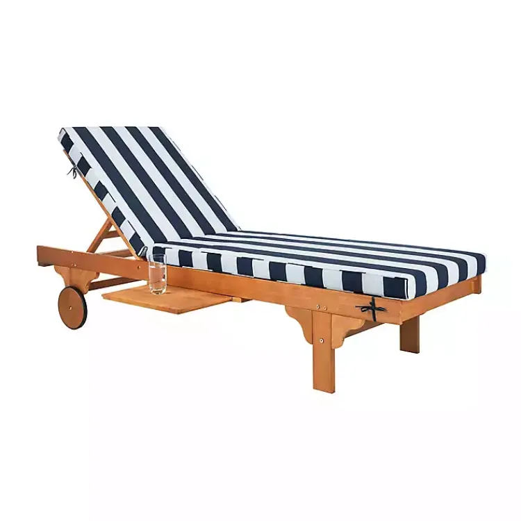 Outdoor Seating-Kirklands Home Natural Wood Chaise with Table and Striped Cushion