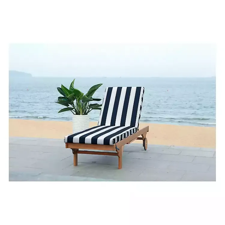 Outdoor Seating-Kirklands Home Natural Wood Chaise with Table and Striped Cushion