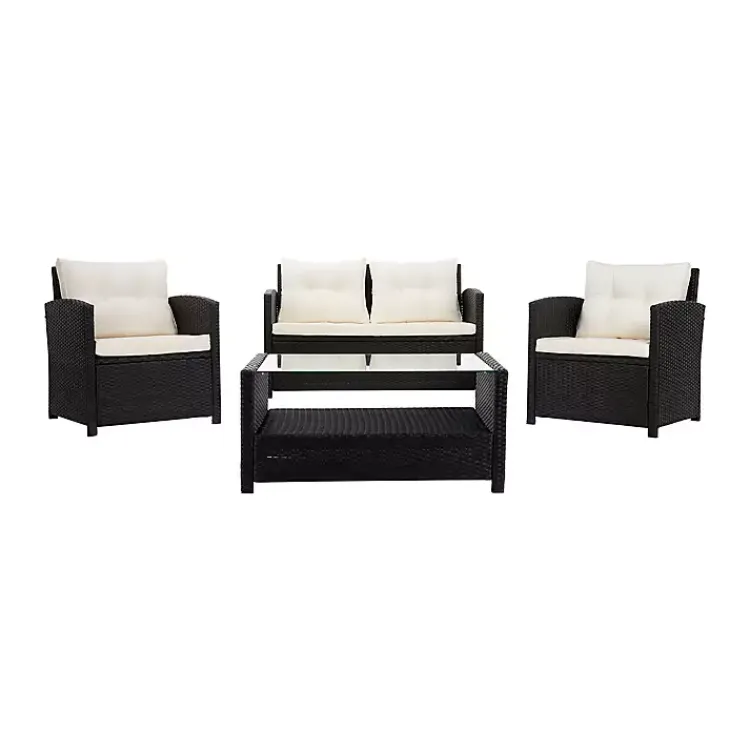 Outdoor Sets-Kirklands Home Black Wicker 4-pc. Deluxe Outdoor Living Set