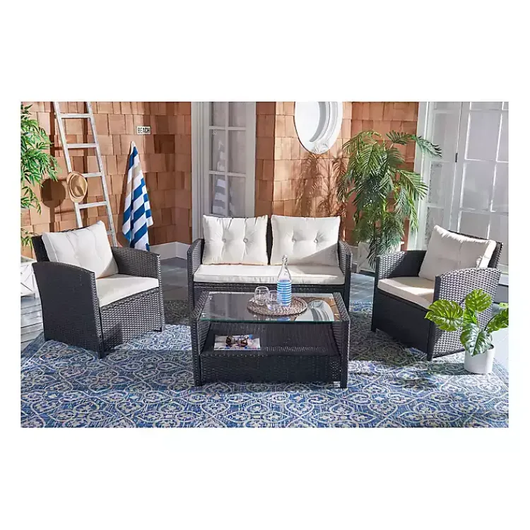 Outdoor Sets-Kirklands Home Black Wicker 4-pc. Deluxe Outdoor Living Set