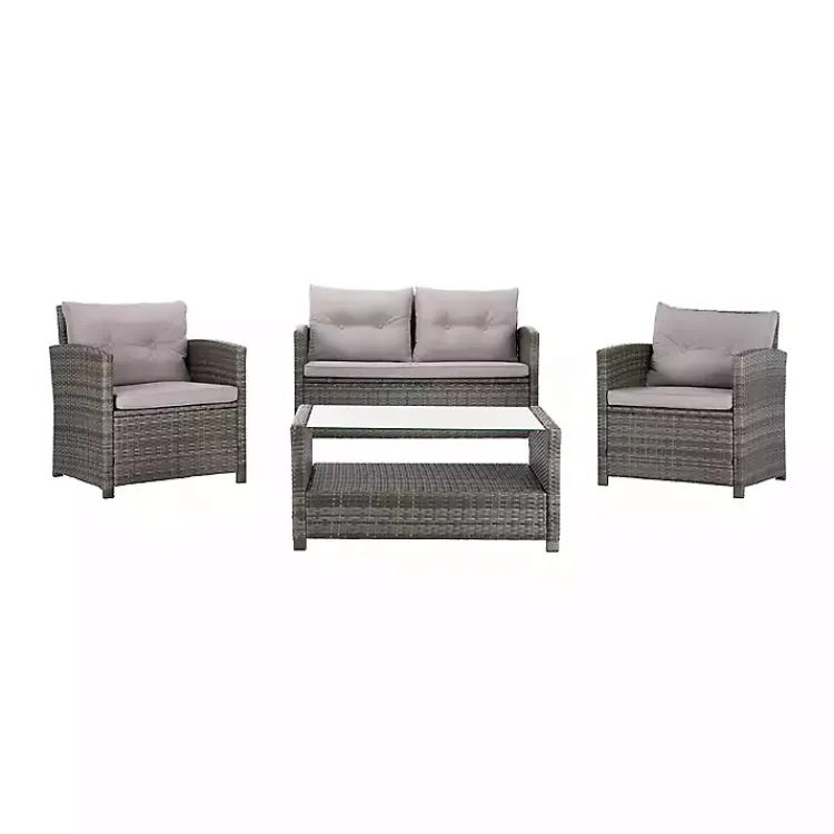 Outdoor Sets-Kirklands Home Wicker 4-pc. Deluxe Outdoor Living Set Gray