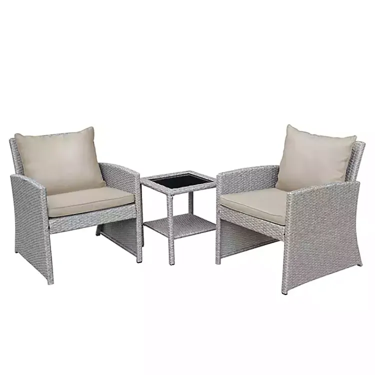 Outdoor Sets-Kirklands Home Gray and 3-pc. Wicker Chat Set Tan