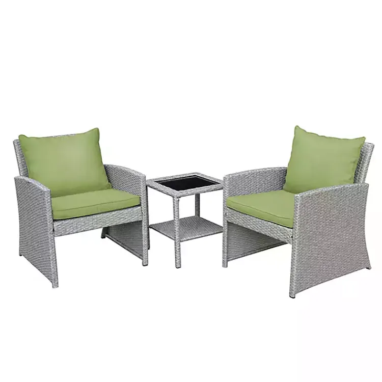 Outdoor Sets-Kirklands Home Gray and 3-pc. Wicker Chat Set Green