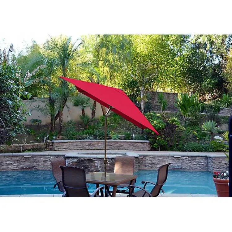Outdoor Accent Furniture-Kirklands Home Red & Champagne 10 ft. Hand Crank Tilt Umbrella