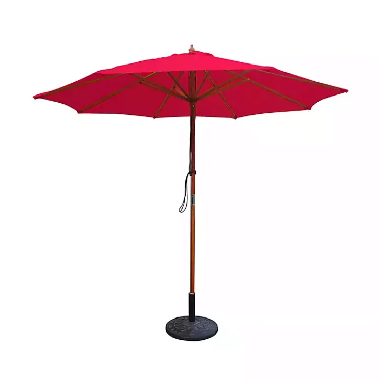 Outdoor Accent Furniture-Kirklands Home 9 Ft. Wooden Pole Market Umbrella Red