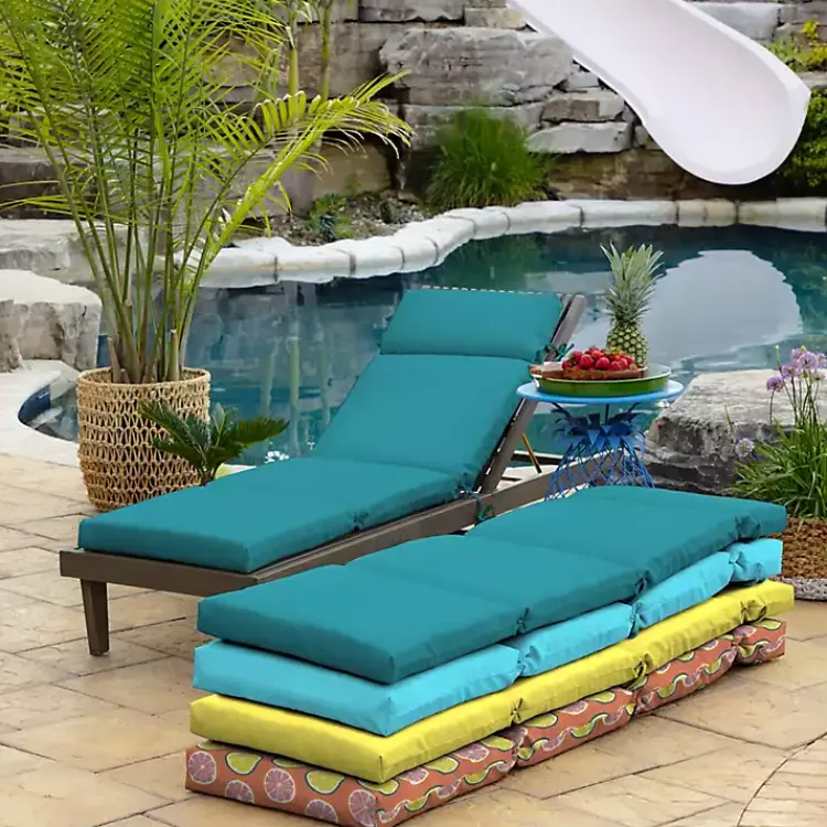 Outdoor Cushions & Pillows-Kirklands Home Lake Leala Outdoor Chaise Cushion Blue