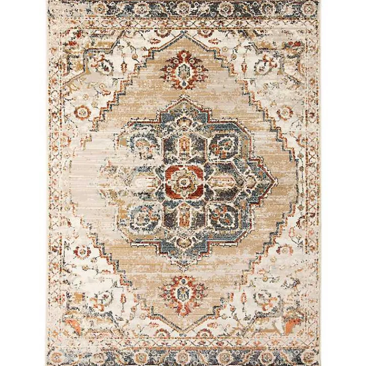 Area Rugs-Kirklands Home Beige and Gold Medallion Area Rug, 5x7