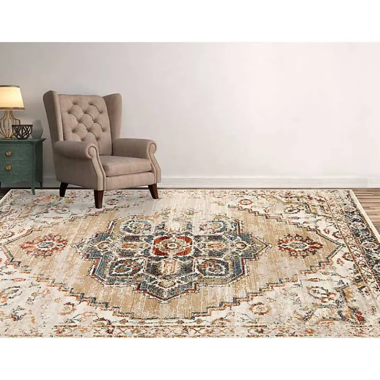 Area Rugs-Kirklands Home Beige and Gold Medallion Area Rug, 5x7