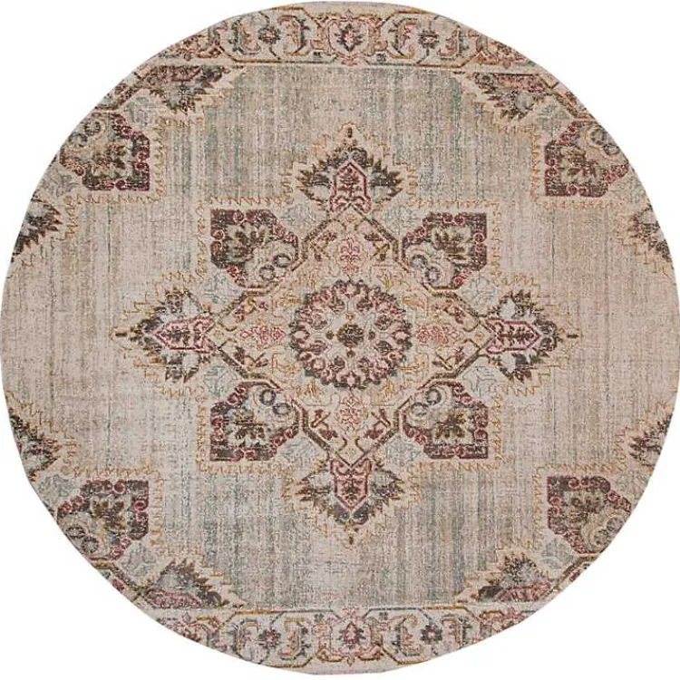 Area Rugs-Kirklands Home Beige Vintage Medallion Round Area Rug, 6 ft. Brown