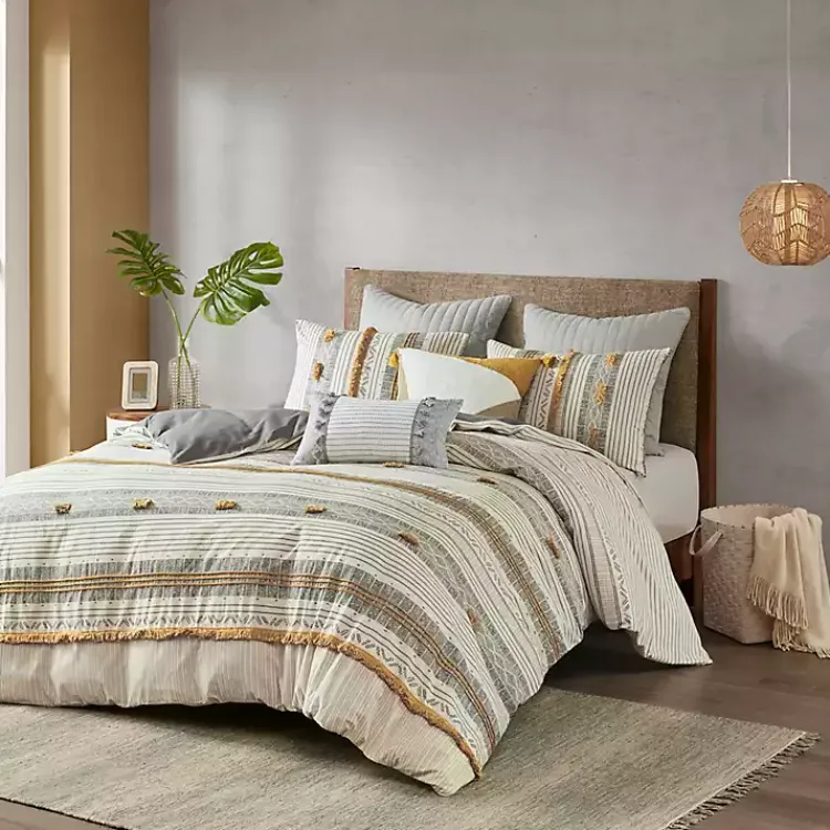 Comforters-Kirklands Home Yellow Striped 3-pc. Full/Queen Comforter Set