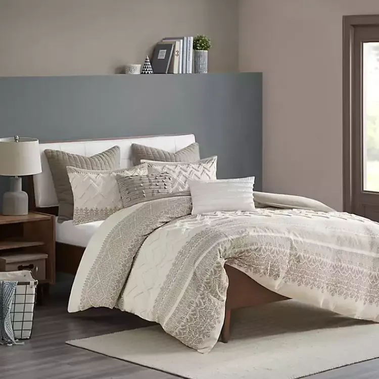 Duvets-Kirklands Home Gray and White 3-pc. California King Duvet Set