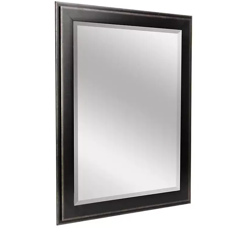 Framed Mirrors-Kirklands Home Black Two Step Beveled Frame Vanity Mirror