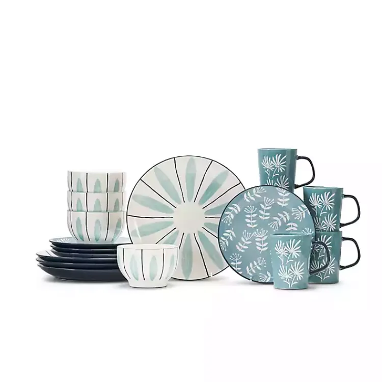 Dinnerware-Kirklands Home Light Blue Patterned 16-pc. Dinnerware Set