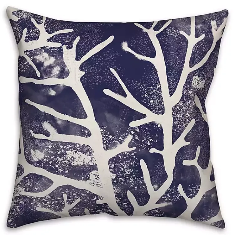 Outdoor Cushions & Pillows-Kirklands Home Navy Coral Outdoor Pillow