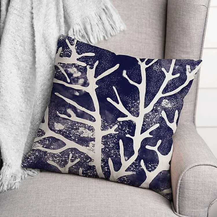 Outdoor Cushions & Pillows-Kirklands Home Navy Coral Outdoor Pillow