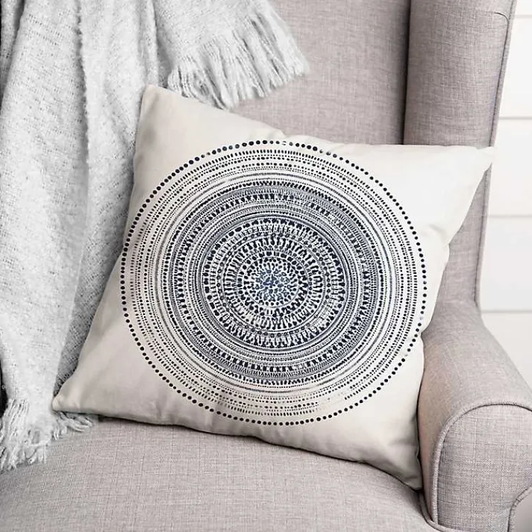 Outdoor Cushions & Pillows-Kirklands Home Blue Dash Circle Pattern Outdoor Pillow