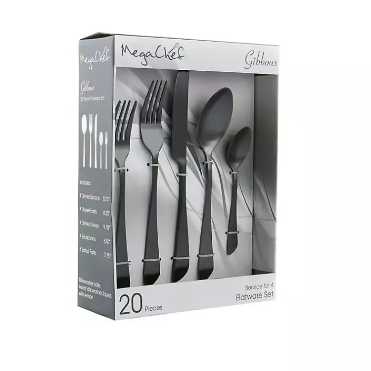 Flatware & Cutlery-Kirklands Home Stainless Steel Gibbous 20-pc. Flatware Set Black