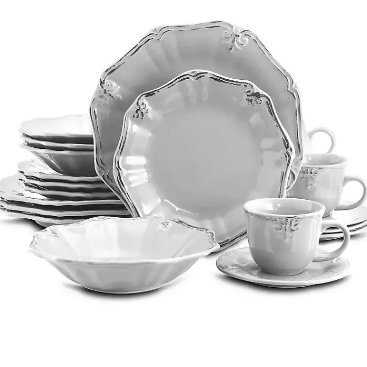Dinnerware-Kirklands Home White Distressed Floral 20-pc. Dinnerware Set