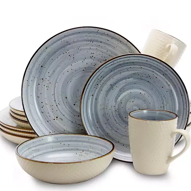 Dinnerware-Kirklands Home Powder Blue Swirling 16-pc. Dinnerware Set