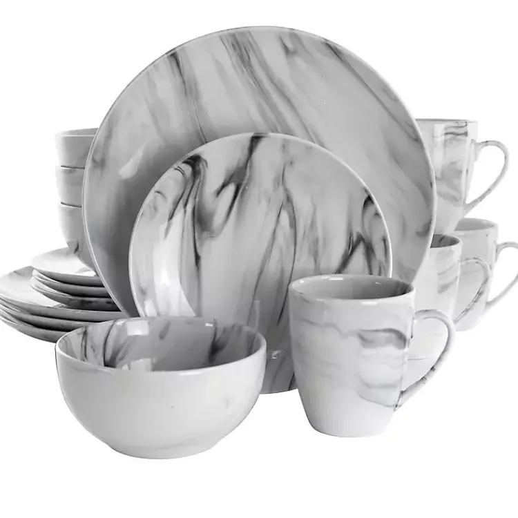 Dinnerware-Kirklands Home Black and White Marble 16-pc. Dinnerware Set