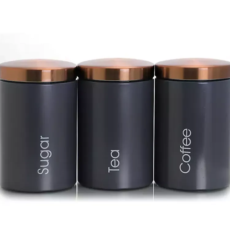 Kitchen Storage-Kirklands Home Matte and Copper 3-pc. Canister Set Gray