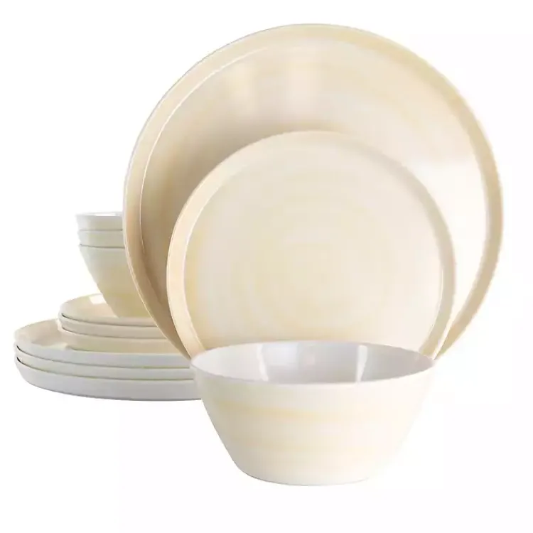 Dinnerware-Kirklands Home Cream Melamine Round 12-pc. Dinnerware Set Ivory