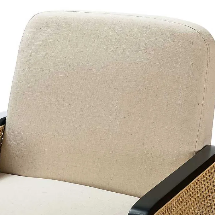 Accent Chairs-Kirklands Home White Linen and Rattan Accent Chair Ivory