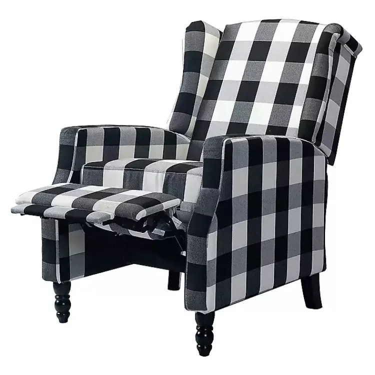 Accent Chairs-Kirklands Home Black and White Buffalo Check Recliner