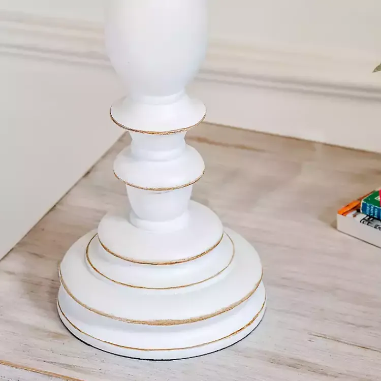 Table Lamps-Kirklands Home White Resin Table Lamp with Blue Stripe Shade