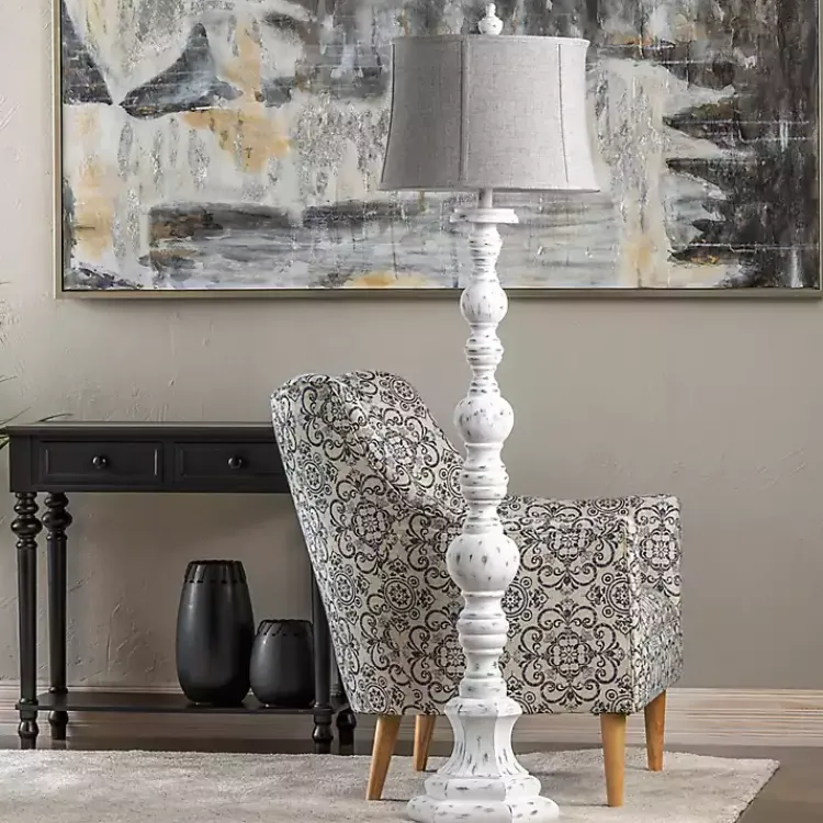 Floor Lamps-Kirklands Home Distressed White Floor Lamp