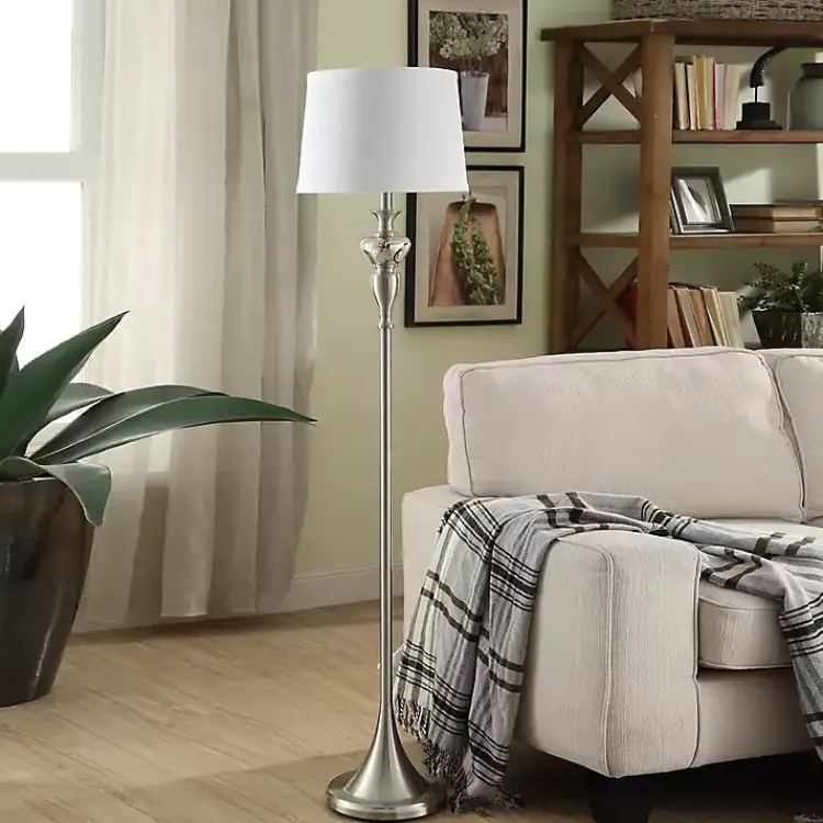 Floor Lamps-Kirklands Home Brushed Steel Fluted Floor Lamp White