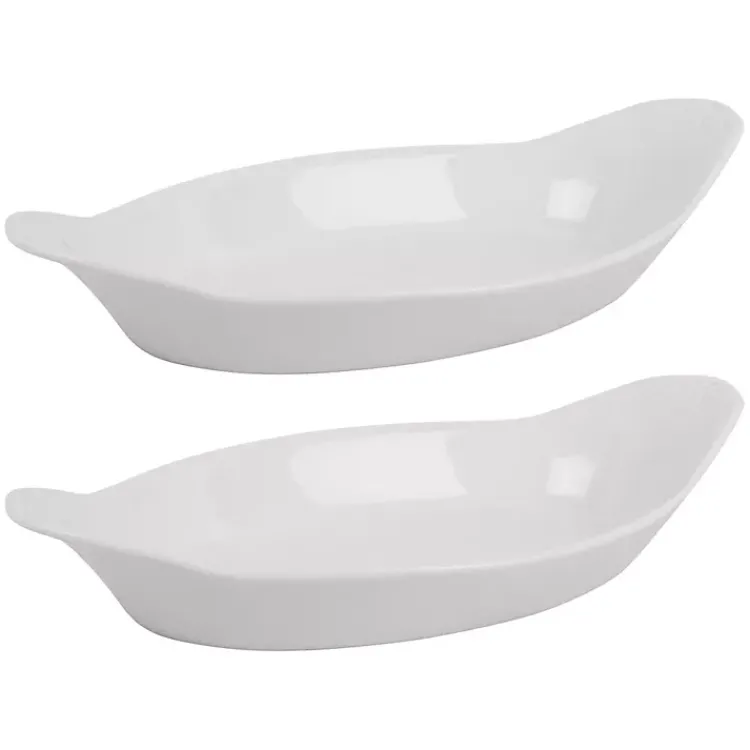 Bakeware & Cookware-Kirklands Home Porcelain Oval Bakers with Handles, Set of 2 White