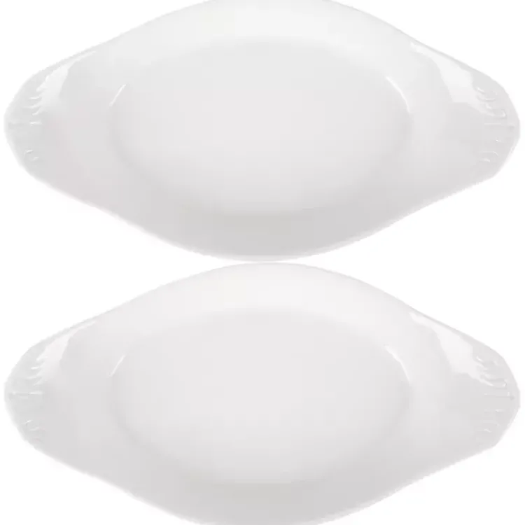 Bakeware & Cookware-Kirklands Home Porcelain Oval Bakers with Handles, Set of 2 White