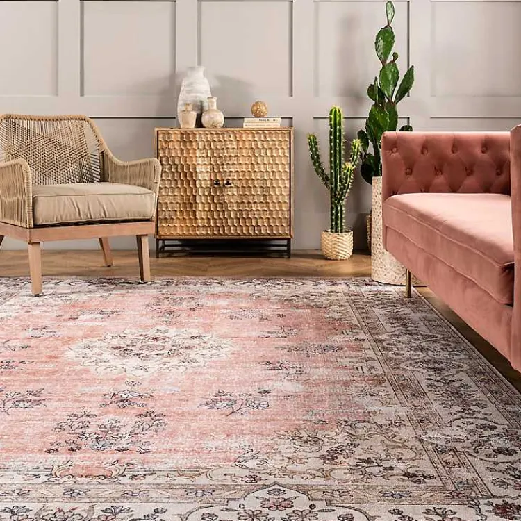 Area Rugs-Kirklands Home Vintage Floral Washable Runner Orange