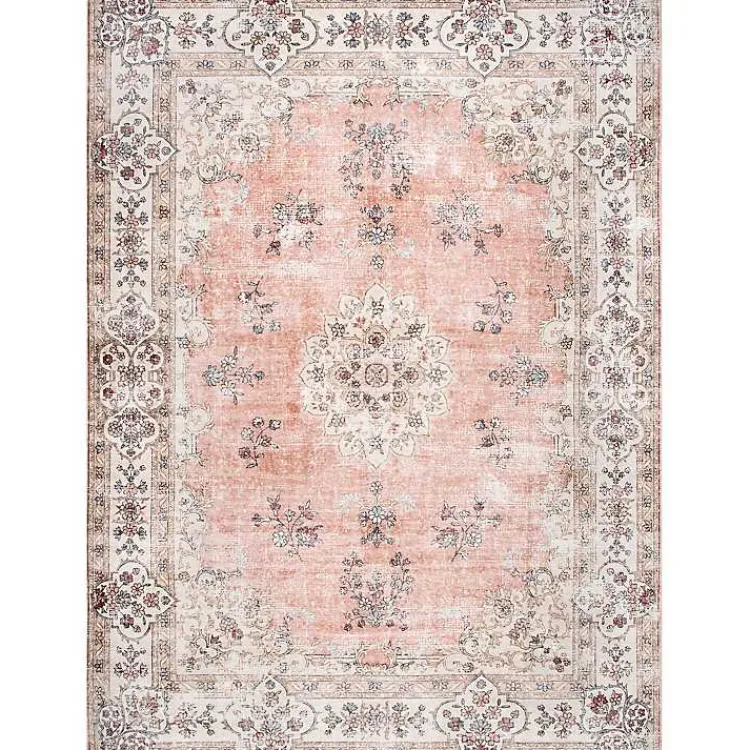 Area Rugs-Kirklands Home Orange Vintage Floral Washable Area Rug, 4x6