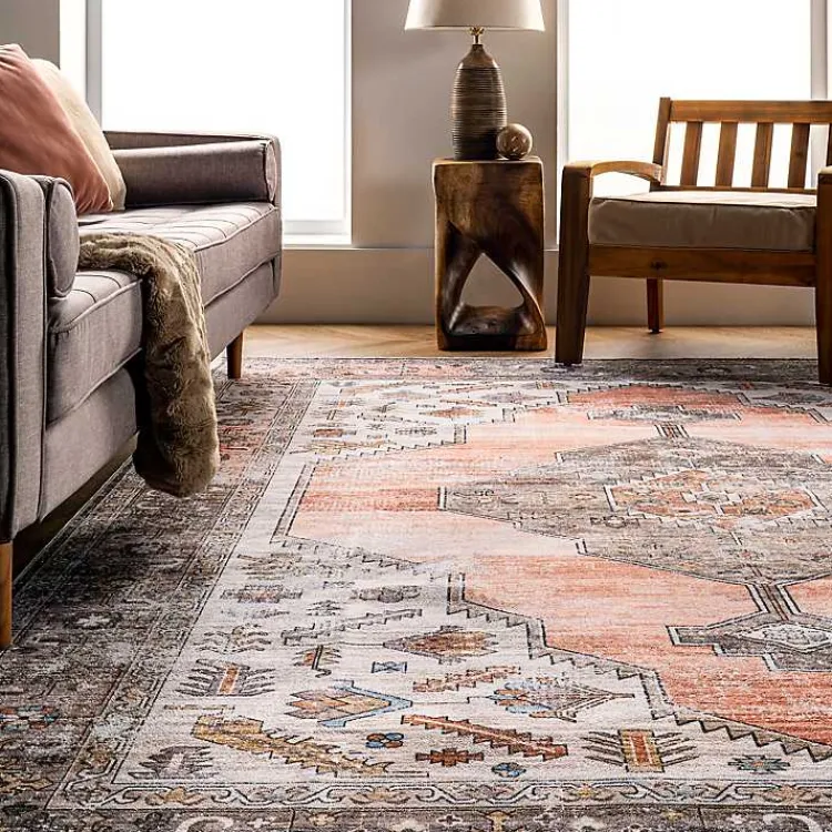 Accent Rugs-Kirklands Home Orange Distressed Medallion Washable Runner