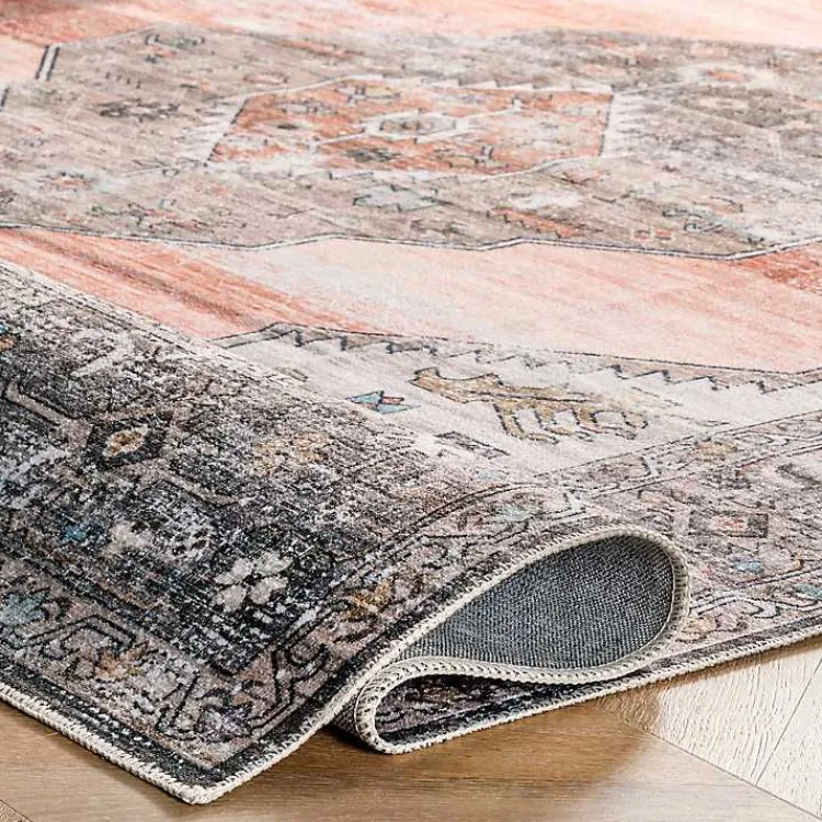 Area Rugs-Kirklands Home Orange Distressed Medallion Washable Area Rug, 3x5