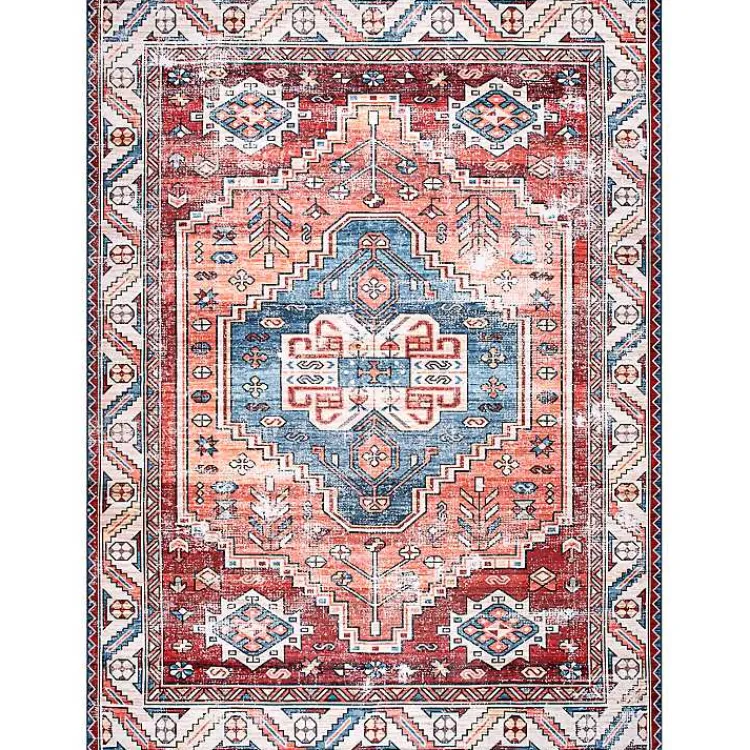Area Rugs-Kirklands Home Orange Faded Medallion Washable Runner