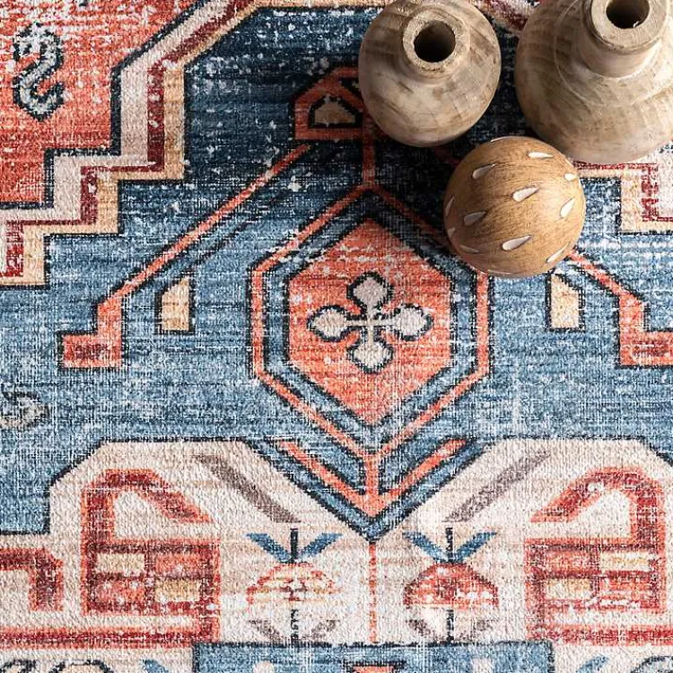 Area Rugs-Kirklands Home Orange Faded Medallion Washable Runner