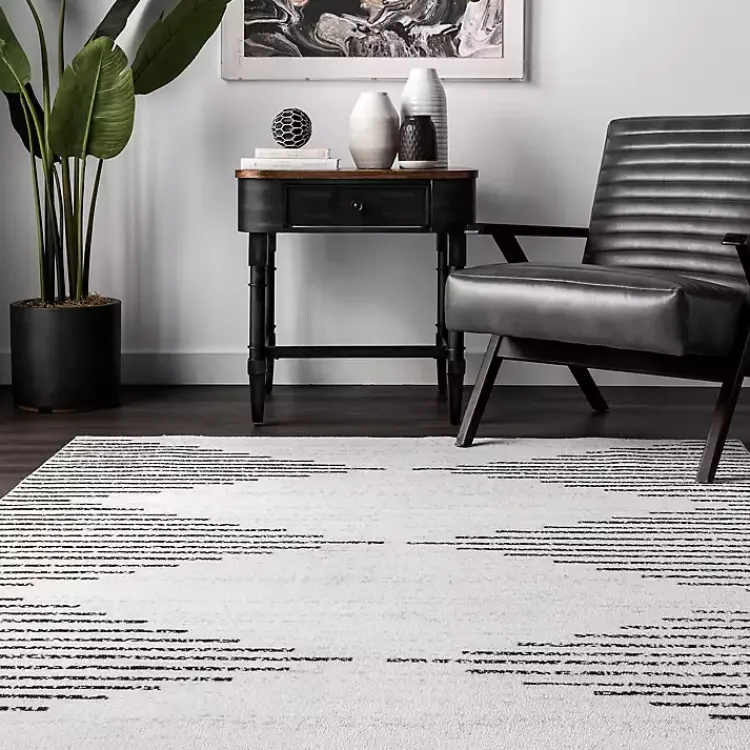 Area Rugs-Kirklands Home Black and Ivory Diamond Washable Area Rug, 4x6