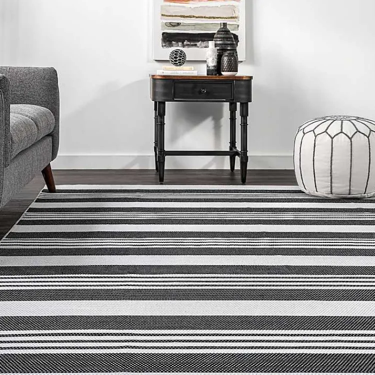 Area Rugs-Kirklands Home Black and White Striped Washable Area Rug, 3x5